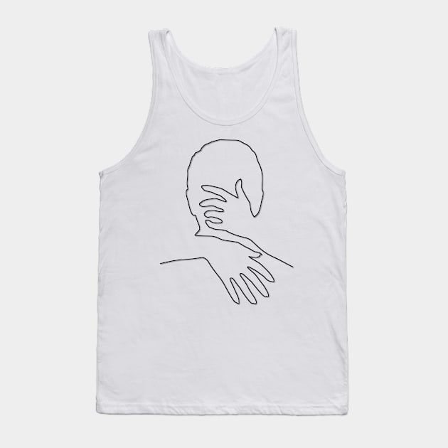 My Valentine Tight Hug Black Line Drawing On White Tank Top by podartist